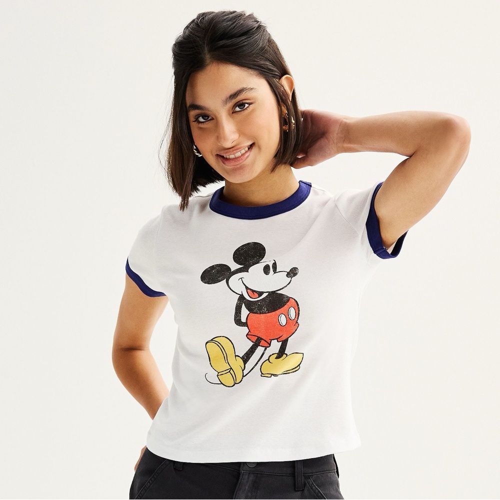 Juniors' Disney's Mickey Mouse Short Sleeve Graphic Tee